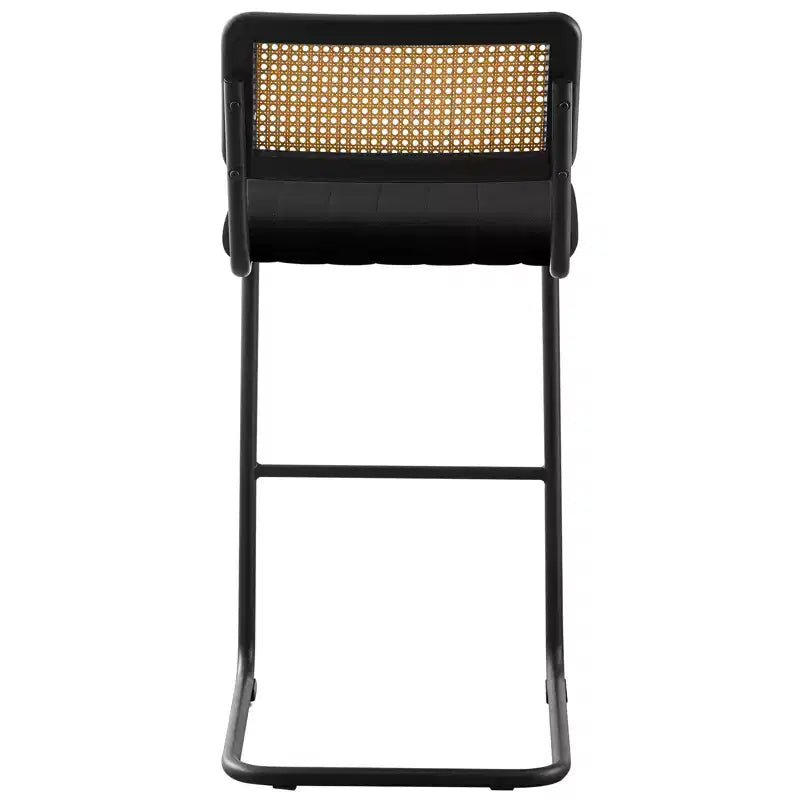 Bekrvio Sgabelli da Bar Girevoli 30 Pollici, Set da 2/3/4 con Schienale in Rattan, Rivestimento in Velluto e Struttura in Metallo Nero, Sgabello da Cucina Moderno di Metà Secolo per Isola e Pub