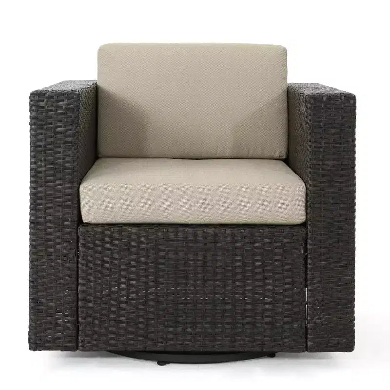 Poltrona Club Girevole da Esterno Christopher Knight Home Puerta in Vimini con Cuscini Resistenti all'Acqua