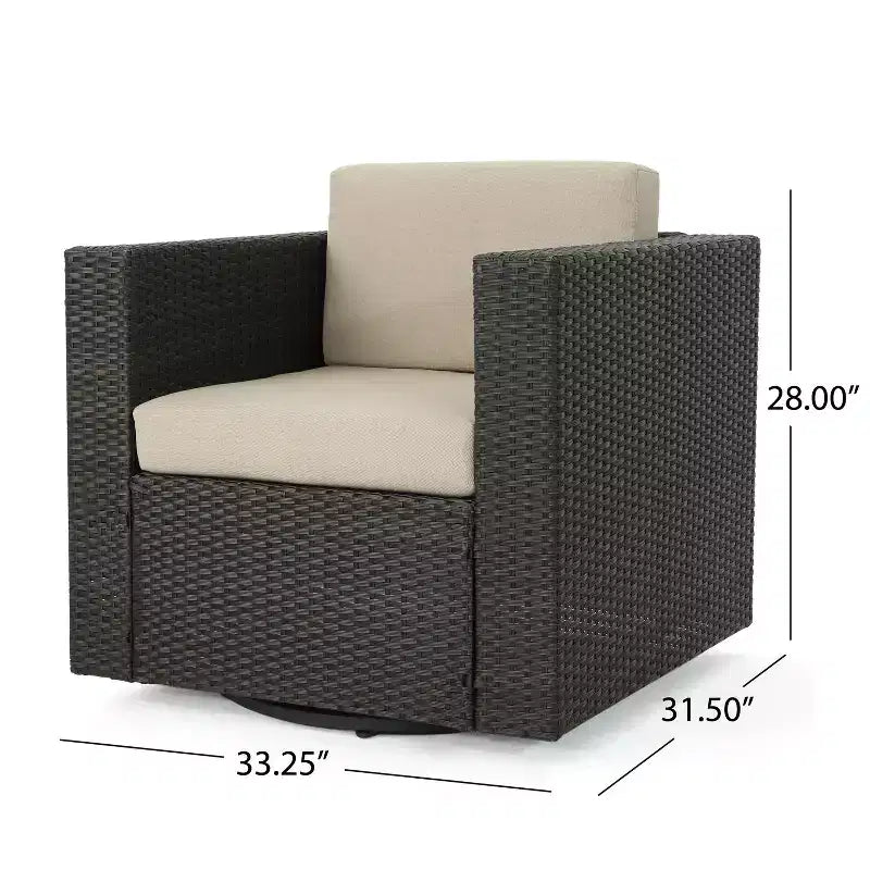 Poltrona Club Girevole da Esterno Christopher Knight Home Puerta in Vimini con Cuscini Resistenti all'Acqua
