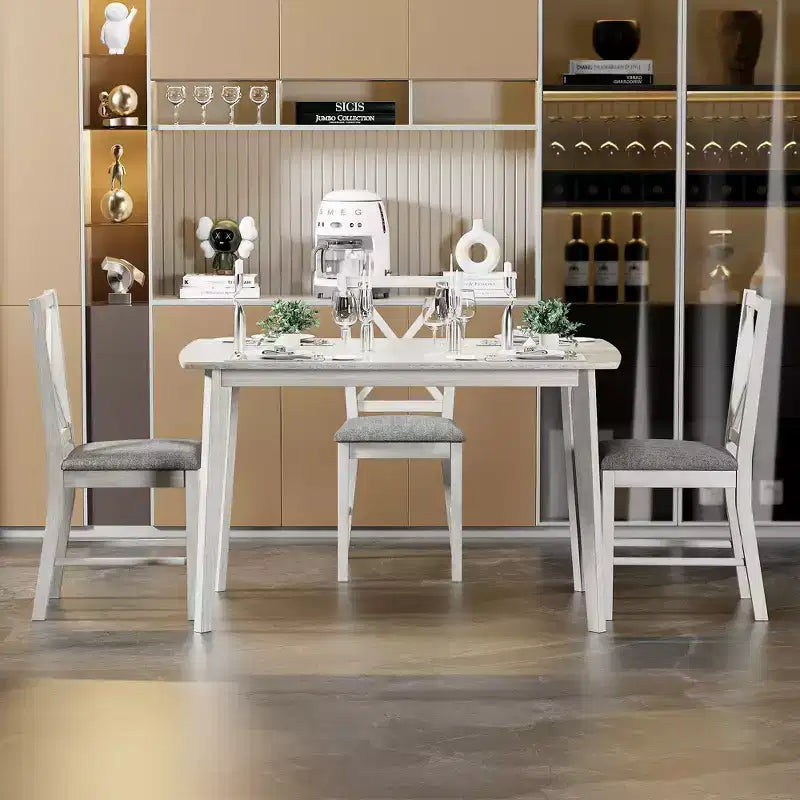VECELO Tavolo da Pranzo Stile Rustico, Tavolo in Legno di Gomma con 4 Gambe in Legno Massello per Cucina, Grigio