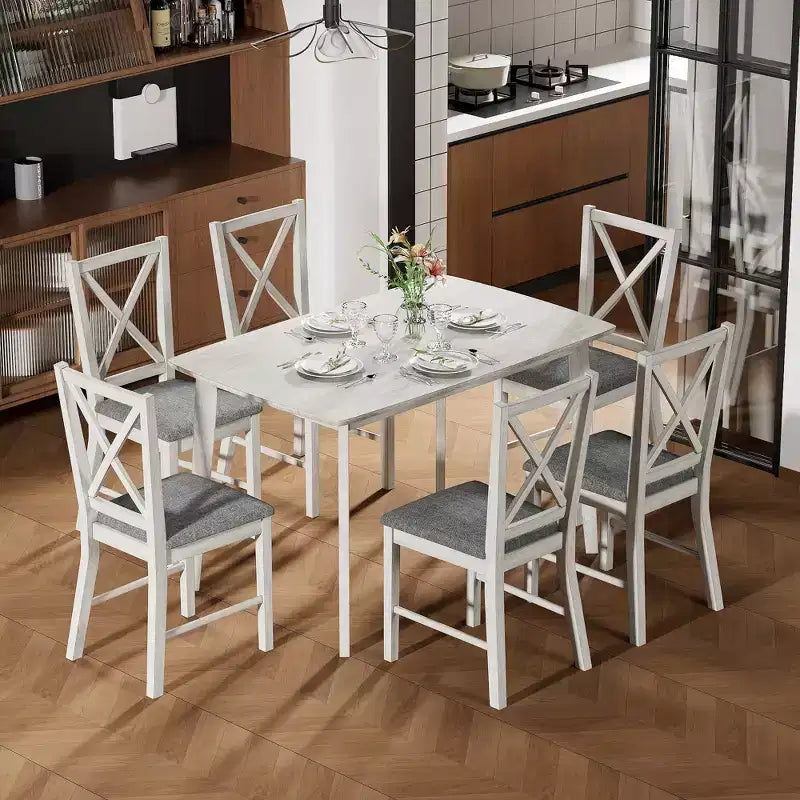 VECELO Tavolo da Pranzo Stile Rustico, Tavolo in Legno di Gomma con 4 Gambe in Legno Massello per Cucina, Grigio