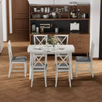 VECELO Tavolo da Pranzo Stile Rustico, Tavolo in Legno di Gomma con 4 Gambe in Legno Massello per Cucina, Grigio