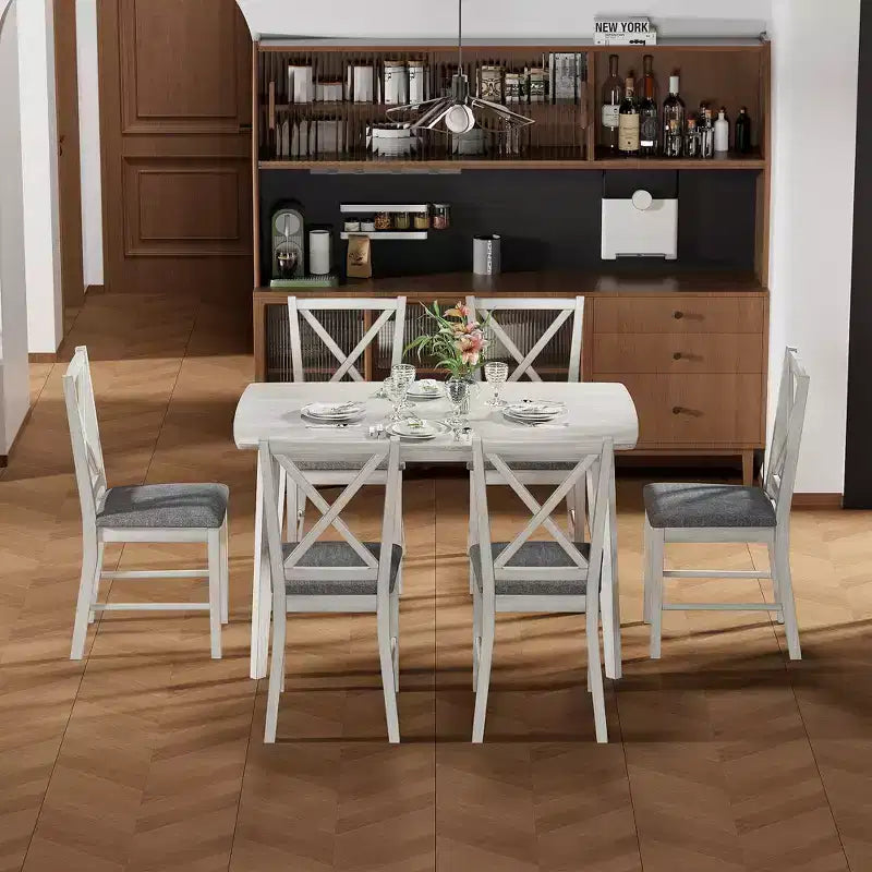 VECELO Tavolo da Pranzo Stile Rustico, Tavolo in Legno di Gomma con 4 Gambe in Legno Massello per Cucina, Grigio
