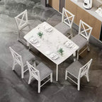 VECELO Tavolo da Pranzo Stile Rustico, Tavolo in Legno di Gomma con 4 Gambe in Legno Massello per Cucina, Grigio
