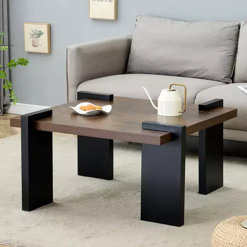 Chic Crate - Elegante Tavolino da Caffè in MDF color Noce per Soggiorni Minimalisti Moderni e Aree Relax, 80*80*42cm