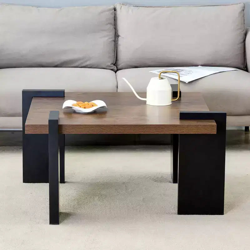 Chic Crate - Elegante Tavolino da Caffè in MDF color Noce per Soggiorni Minimalisti Moderni e Aree Relax, 80*80*42cm