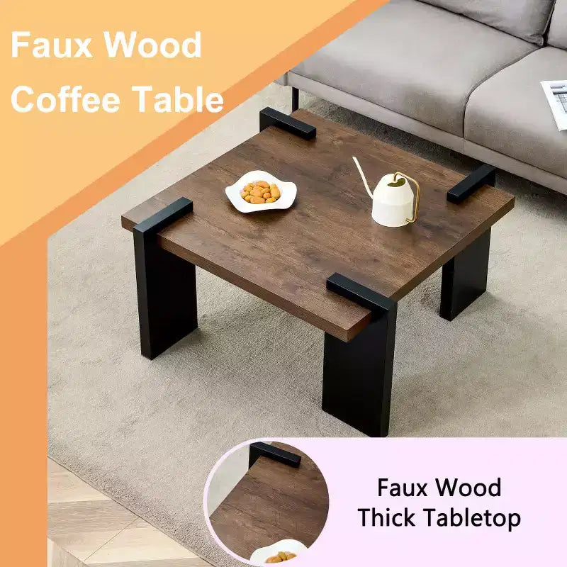 Chic Crate - Elegante Tavolino da Caffè in MDF color Noce per Soggiorni Minimalisti Moderni e Aree Relax, 80*80*42cm