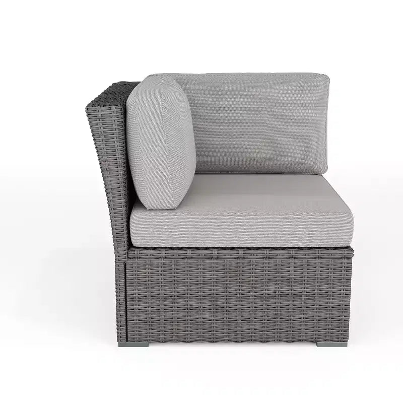 Martha Stewart Bedford Indoor-Outdoor Modular Patio Sectional Sofa Corner Seat in Rattan Wicker with All-Weather Cushions
