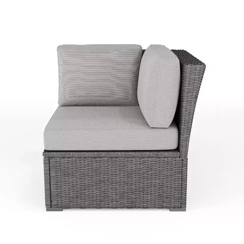 Martha Stewart Bedford Indoor-Outdoor Modular Patio Sectional Sofa Corner Seat in Rattan Wicker with All-Weather Cushions