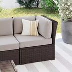 Martha Stewart Bedford Indoor-Outdoor Modular Patio Sectional Sofa Corner Seat in Rattan Wicker with All-Weather Cushions