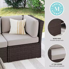 Martha Stewart Bedford Indoor-Outdoor Modular Patio Sectional Sofa Corner Seat in Rattan Wicker with All-Weather Cushions