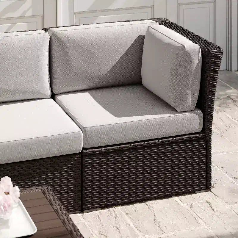 Martha Stewart Bedford Indoor-Outdoor Modular Patio Sectional Sofa Corner Seat in Rattan Wicker with All-Weather Cushions