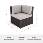 Martha Stewart Bedford Indoor-Outdoor Modular Patio Sectional Sofa Corner Seat in Rattan Wicker with All-Weather Cushions