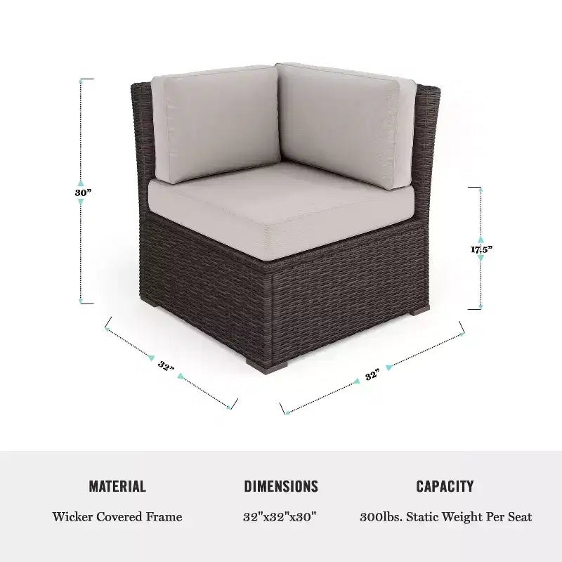 Martha Stewart Bedford Indoor-Outdoor Modular Patio Sectional Sofa Corner Seat in Rattan Wicker with All-Weather Cushions
