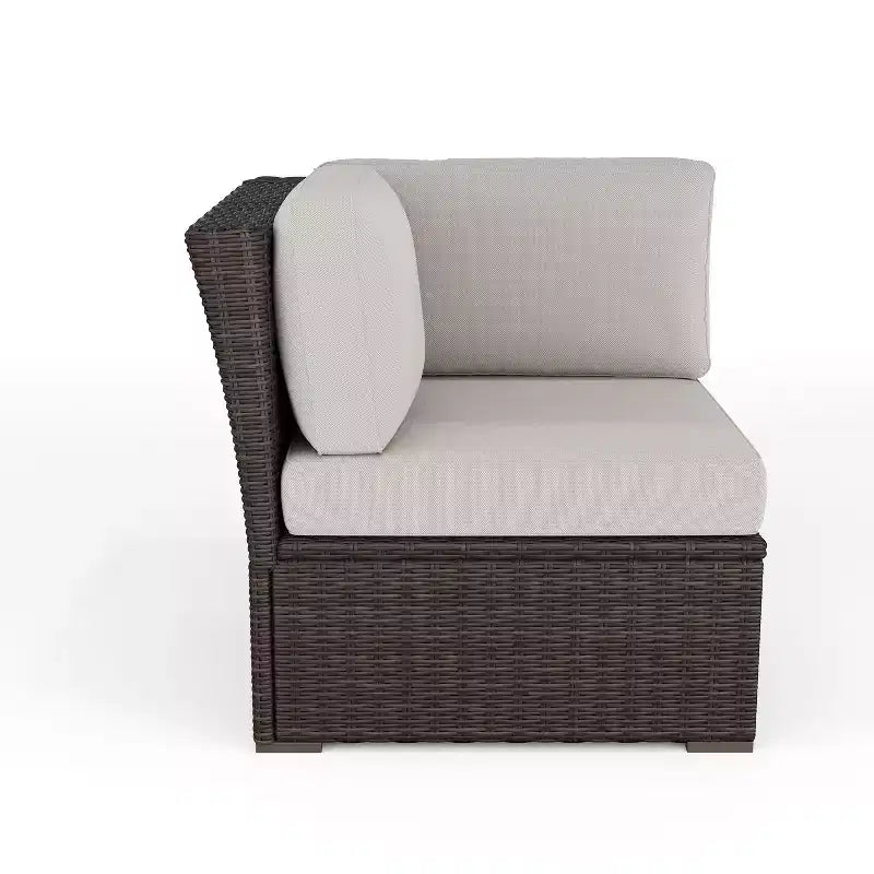 Martha Stewart Bedford Indoor-Outdoor Modular Patio Sectional Sofa Corner Seat in Rattan Wicker with All-Weather Cushions