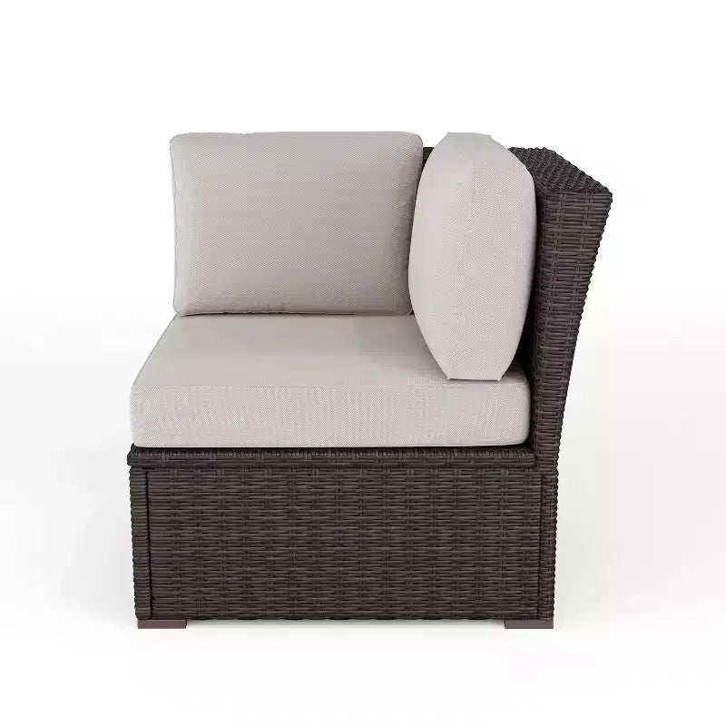 Martha Stewart Bedford Indoor-Outdoor Modular Patio Sectional Sofa Corner Seat in Rattan Wicker with All-Weather Cushions