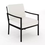Martha Stewart Lily Pond Set of 2 Indoor-Outdoor Patio Accent Chairs with Steel Frames in Black with Cream All-Weather Cushions