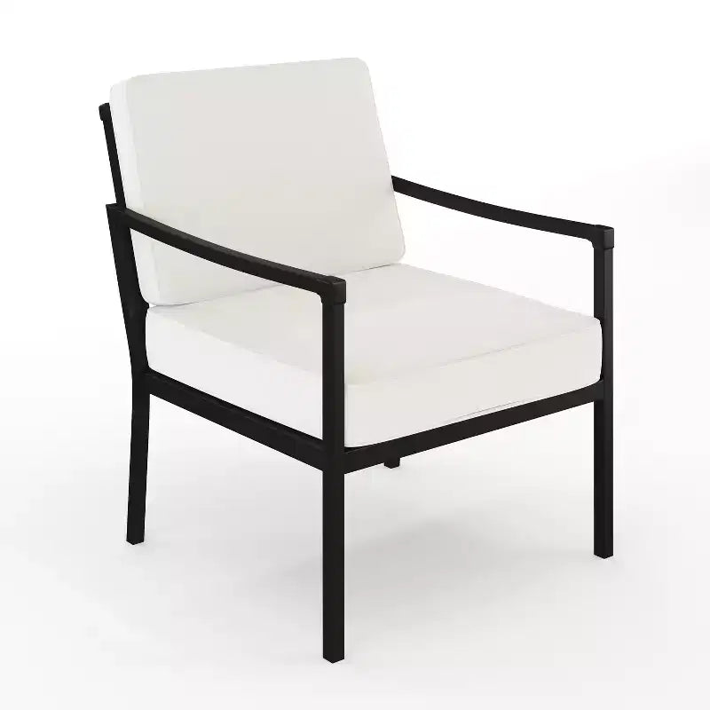 Martha Stewart Lily Pond Set of 2 Indoor-Outdoor Patio Accent Chairs with Steel Frames in Black with Cream All-Weather Cushions