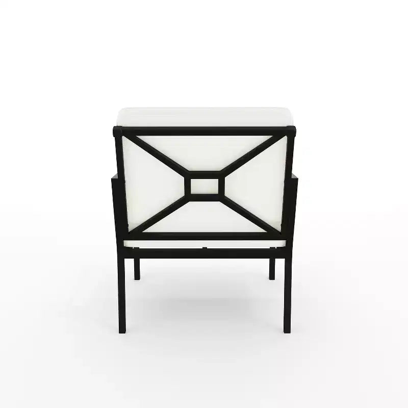 Martha Stewart Lily Pond Set of 2 Indoor-Outdoor Patio Accent Chairs with Steel Frames in Black with Cream All-Weather Cushions