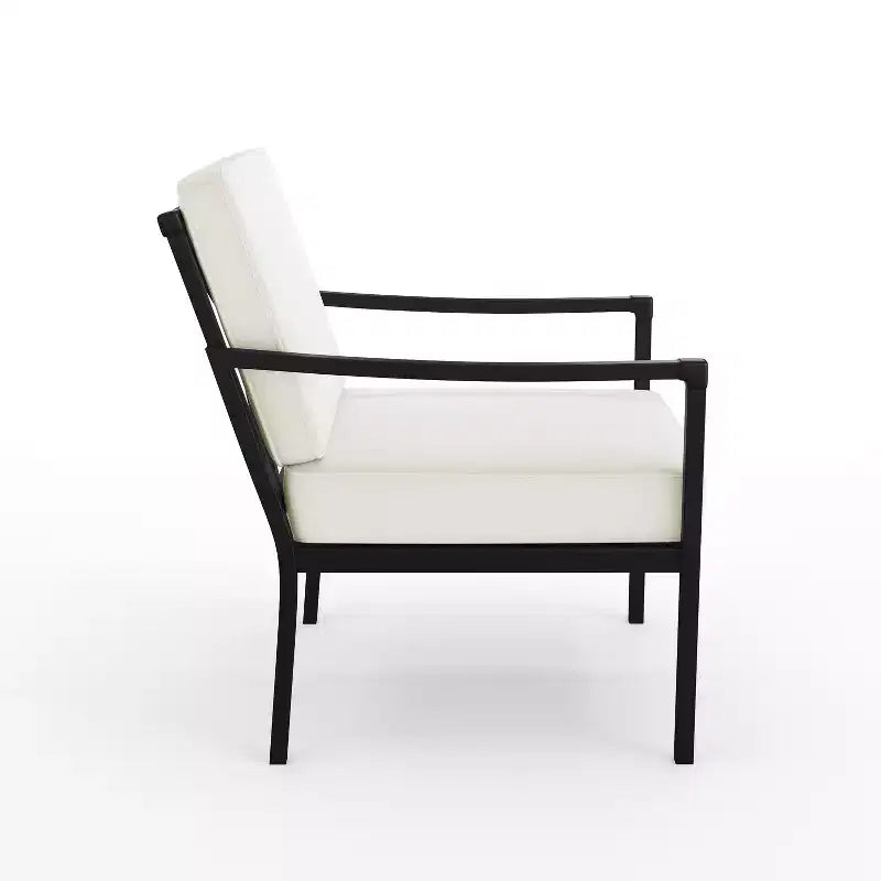 Martha Stewart Lily Pond Set of 2 Indoor-Outdoor Patio Accent Chairs with Steel Frames in Black with Cream All-Weather Cushions