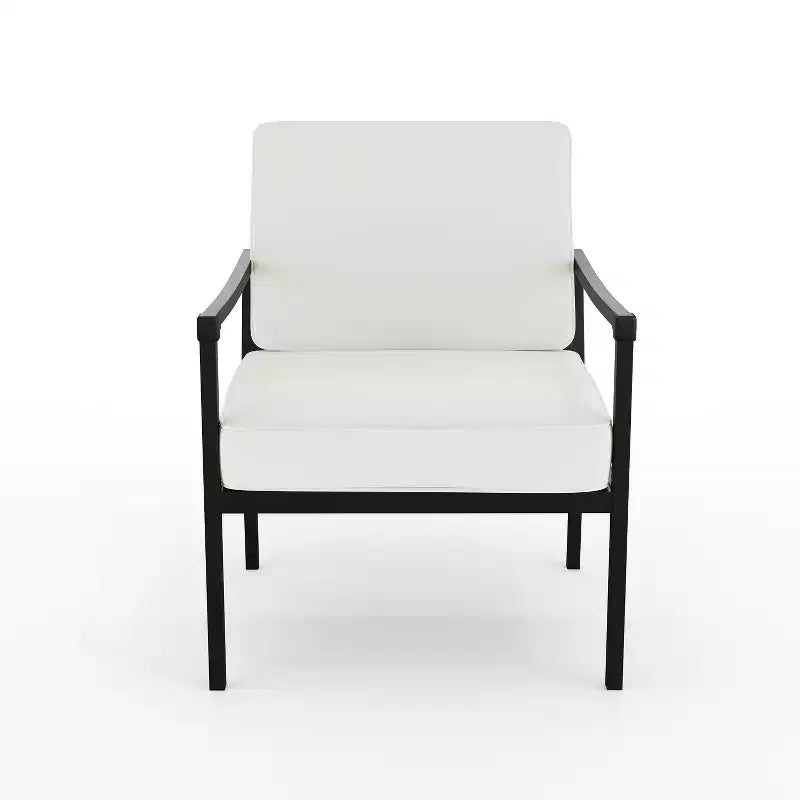 Martha Stewart Lily Pond Set of 2 Indoor-Outdoor Patio Accent Chairs with Steel Frames in Black with Cream All-Weather Cushions