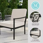 Martha Stewart Lily Pond Set of 2 Indoor-Outdoor Patio Accent Chairs with Steel Frames in Black with Cream All-Weather Cushions