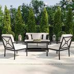 Martha Stewart Lily Pond Set of 2 Indoor-Outdoor Patio Accent Chairs with Steel Frames in Black with Cream All-Weather Cushions