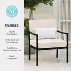 Martha Stewart Lily Pond Set of 2 Indoor-Outdoor Patio Accent Chairs with Steel Frames in Black with Cream All-Weather Cushions