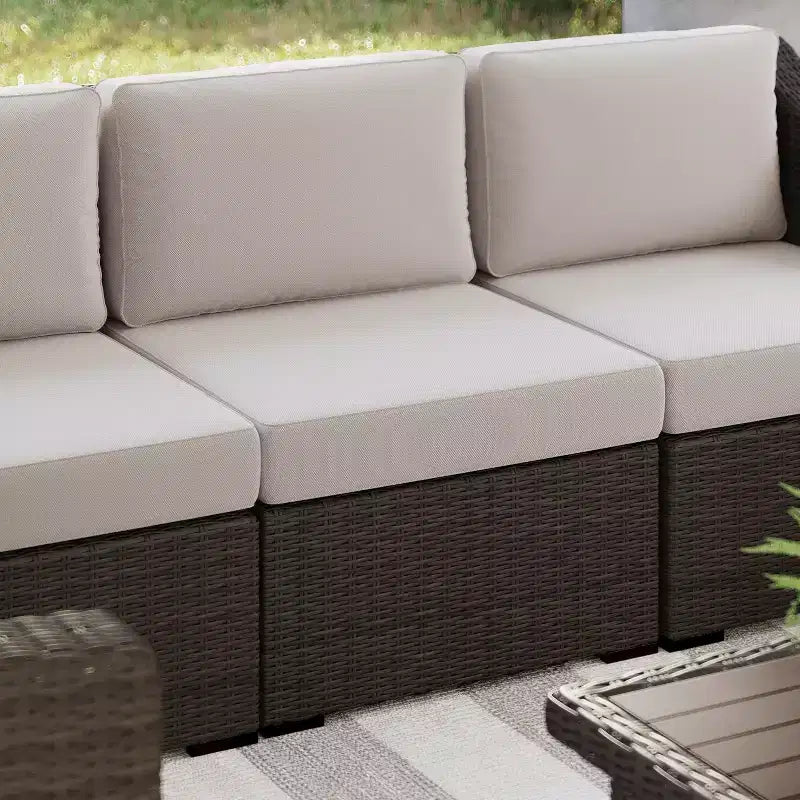 Martha Stewart Bedford Indoor-Outdoor Modular Patio Sectional Sofa Center Seat in Rattan Wicker with All-Weather Cushions