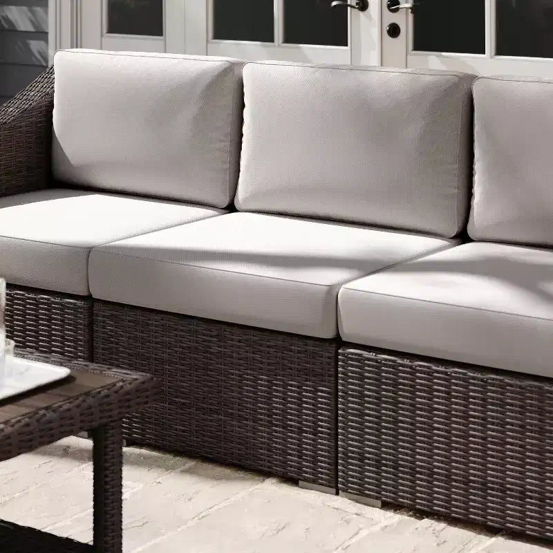 Martha Stewart Bedford Indoor-Outdoor Modular Patio Sectional Sofa Center Seat in Rattan Wicker with All-Weather Cushions