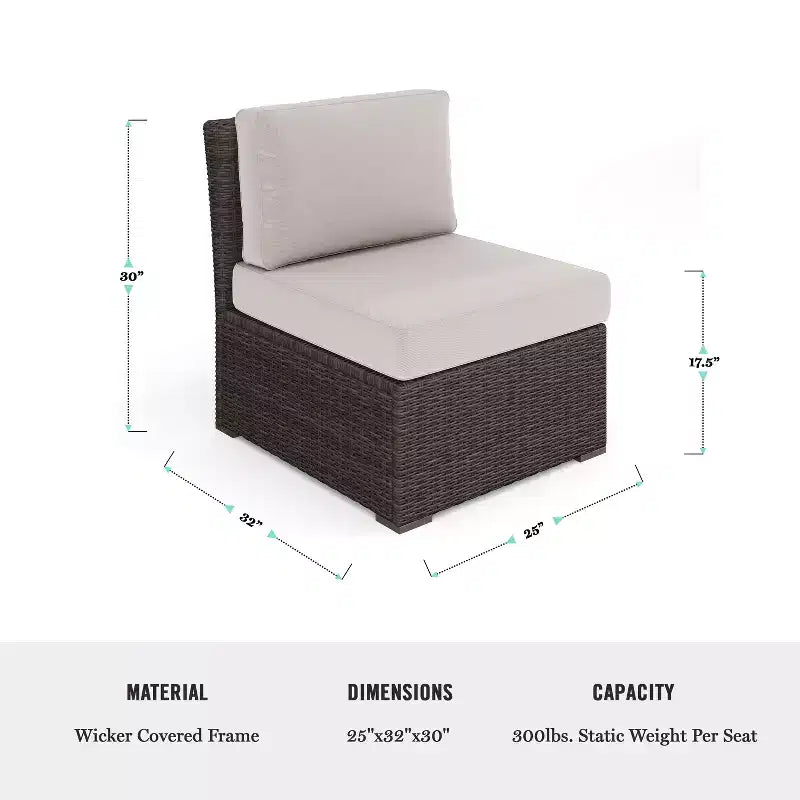Martha Stewart Bedford Indoor-Outdoor Modular Patio Sectional Sofa Center Seat in Rattan Wicker with All-Weather Cushions