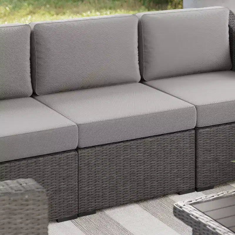 Martha Stewart Bedford Indoor-Outdoor Modular Patio Sectional Sofa Center Seat in Rattan Wicker with All-Weather Cushions