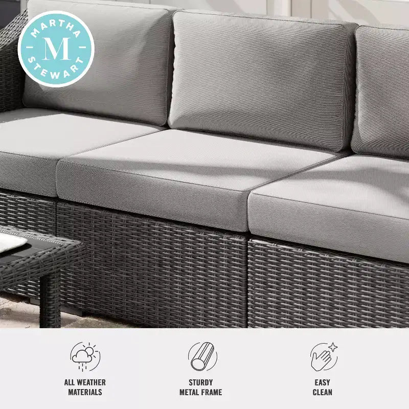 Martha Stewart Bedford Indoor-Outdoor Modular Patio Sectional Sofa Center Seat in Rattan Wicker with All-Weather Cushions