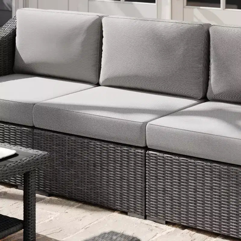Martha Stewart Bedford Indoor-Outdoor Modular Patio Sectional Sofa Center Seat in Rattan Wicker with All-Weather Cushions