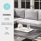 Martha Stewart Bedford Indoor-Outdoor Modular Patio Sectional Sofa Center Seat in Rattan Wicker with All-Weather Cushions
