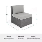 Martha Stewart Bedford Indoor-Outdoor Modular Patio Sectional Sofa Center Seat in Rattan Wicker with All-Weather Cushions