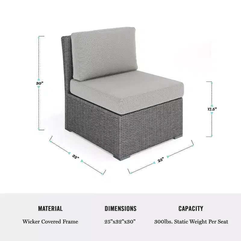 Martha Stewart Bedford Indoor-Outdoor Modular Patio Sectional Sofa Center Seat in Rattan Wicker with All-Weather Cushions