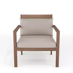 Martha Stewart Bedford Set of 2 Indoor-Outdoor Patio Accent Chairs with Brushed Woodgrain Aluminum Finish and All-Weather Seat and Lumbar Cushions