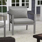 Martha Stewart Bedford Set of 2 Indoor-Outdoor Patio Accent Chairs with Brushed Woodgrain Aluminum Finish and All-Weather Seat and Lumbar Cushions