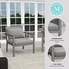 Martha Stewart Bedford Set of 2 Indoor-Outdoor Patio Accent Chairs with Brushed Woodgrain Aluminum Finish and All-Weather Seat and Lumbar Cushions