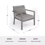 Martha Stewart Bedford Set of 2 Indoor-Outdoor Patio Accent Chairs with Brushed Woodgrain Aluminum Finish and All-Weather Seat and Lumbar Cushions