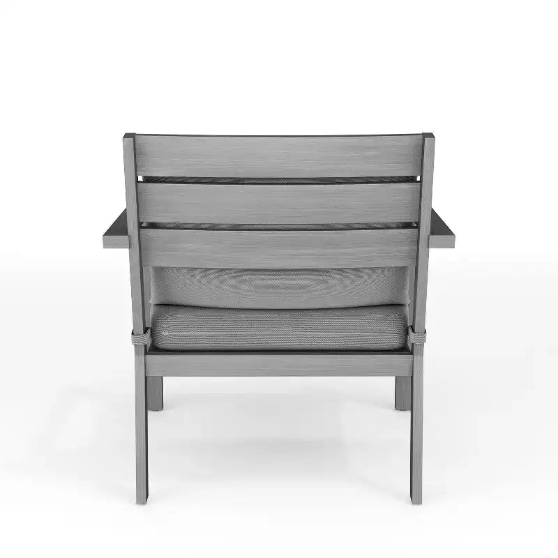 Martha Stewart Bedford Set of 2 Indoor-Outdoor Patio Accent Chairs with Brushed Woodgrain Aluminum Finish and All-Weather Seat and Lumbar Cushions