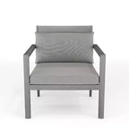 Martha Stewart Bedford Set of 2 Indoor-Outdoor Patio Accent Chairs with Brushed Woodgrain Aluminum Finish and All-Weather Seat and Lumbar Cushions