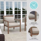 Martha Stewart Bedford Set of 2 Indoor-Outdoor Patio Accent Chairs with Brushed Woodgrain Aluminum Finish and All-Weather Seat and Lumbar Cushions
