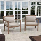 Martha Stewart Bedford Set of 2 Indoor-Outdoor Patio Accent Chairs with Brushed Woodgrain Aluminum Finish and All-Weather Seat and Lumbar Cushions