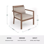Martha Stewart Bedford Set of 2 Indoor-Outdoor Patio Accent Chairs with Brushed Woodgrain Aluminum Finish and All-Weather Seat and Lumbar Cushions