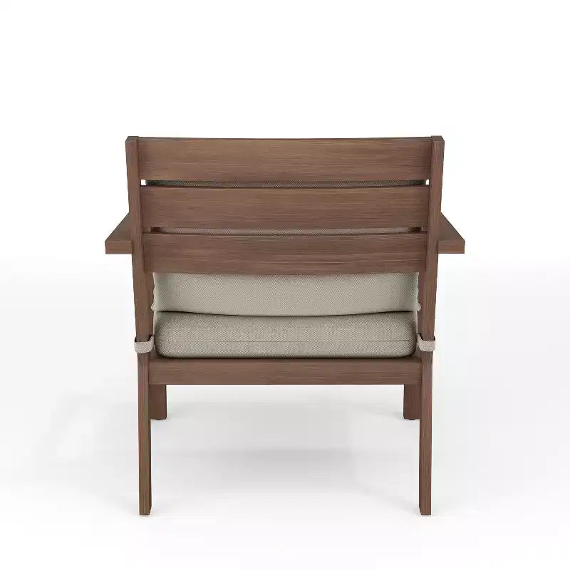 Martha Stewart Bedford Set of 2 Indoor-Outdoor Patio Accent Chairs with Brushed Woodgrain Aluminum Finish and All-Weather Seat and Lumbar Cushions