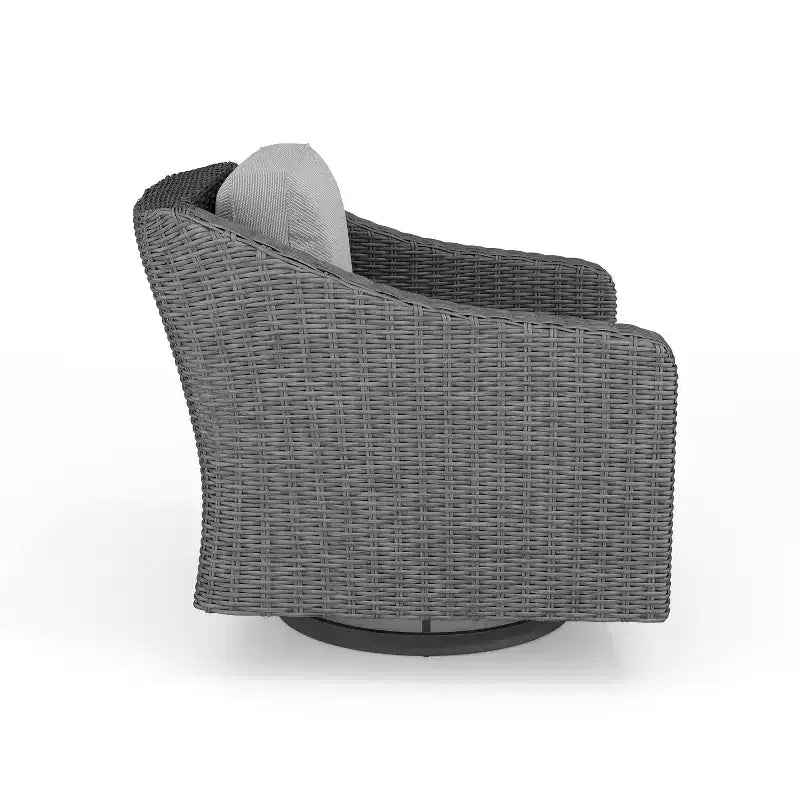 Martha Stewart Bedford Set of 2 Indoor-Outdoor Patio Chairs in Rattan Wicker with 360 Swivel and All-Weather Cushions