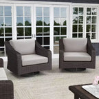 Martha Stewart Bedford Set of 2 Indoor-Outdoor Patio Chairs in Rattan Wicker with 360 Swivel and All-Weather Cushions