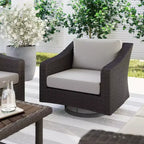 Martha Stewart Bedford Set of 2 Indoor-Outdoor Patio Chairs in Rattan Wicker with 360 Swivel and All-Weather Cushions